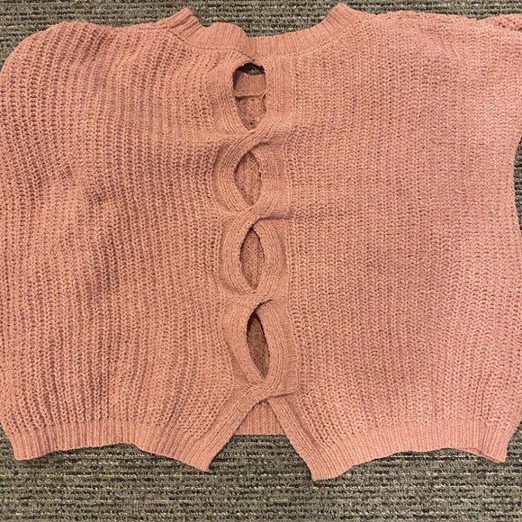 Hippie Rose Pink Chenille Pullover Sweater Top Open Back Detail - Picture 3 of 3